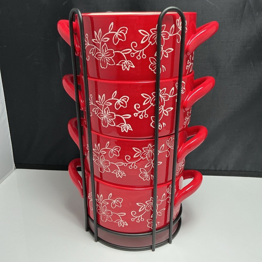TempTations Floral Lace Red Stack A Bowl 22oz w/ Metal Rack BT5 444755